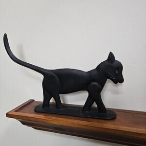 Vintage Cast Iron Black Cat Boot Scraper Doorstop ~16" Including Tail